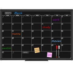 Magnetic Black Calendar Dry Erase Board, Calendar Monthly 36 X 24 Inch, Dry E…
