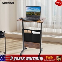 Rolling Laptop Desk Adjustable Height Computer Table Stand up Office w/ Storage