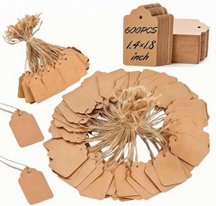 600 PCS Pre-Strung Key Tags with String Attached, Brown Kraft Paper Key Labels,