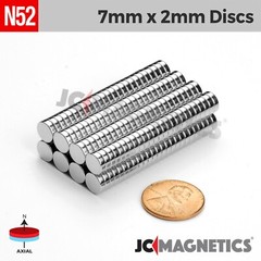 7mm x 2mm 9/32″ x 5/64 N52 Strong Round Disc Rare Earth Neodymium Magnet 7x2mm
