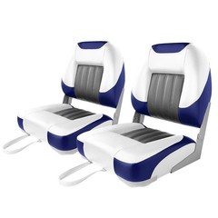 Xgear Deluxe Back Boat Seat Fold-Down Fishing Boat Seat 2 Seats White/Grey/Blue