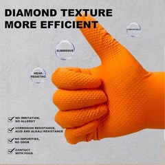 First Glove Grip Orange Nitrile Disposable Gloves 8 Mil Raised Diamond Texture