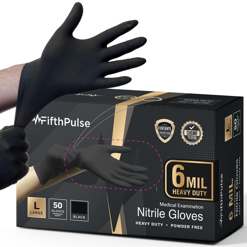 6 Mil Black Nitrile Gloves,Heavy Duty Mechanic and Food Grade Glove -Powder-Free