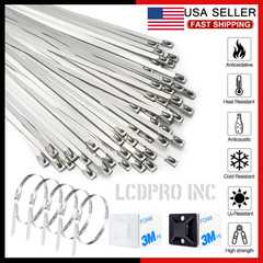 100PCS Metal Zip Ties Stainless Steel Heavy Duty Self-Locking Cable Ties Lock US