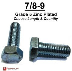7/8-9 Hex Bolt Zinc Plated Grade 5 Cap Screw Coarse (All Lengths & Qtys)