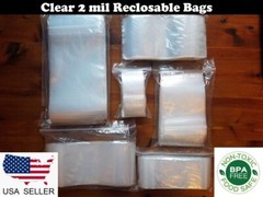 Clear Reclosable Zip Seal Plastic 2-Mil Bags Jewelry Zipper Top Lock Baggies