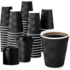12 oz Coffee Cups with Lids, 60 Pack Insulated Corrugated Paper Cups, Disposable
