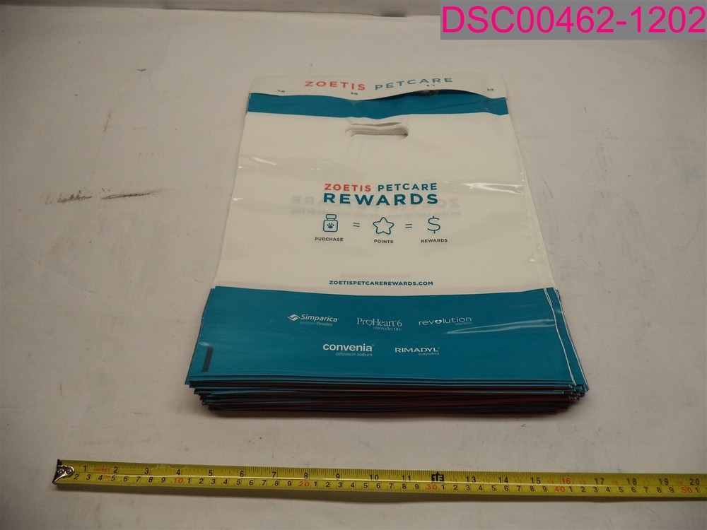 QTY=250 Bags(5 Packs of 50);ZOETIS Petcare Shopping Bags w/Die-Cut Handle12″x15″