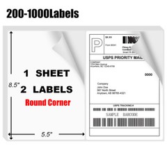 100-1000 Shipping Labels 8.5×5.5 Half Sheet Self Adhesive Round 2 Per Sheet