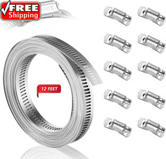 304 Stainless Steel Hose Clamp Assortment Kit DIY, Cut-To-Fit 12 FT Metal Strap+