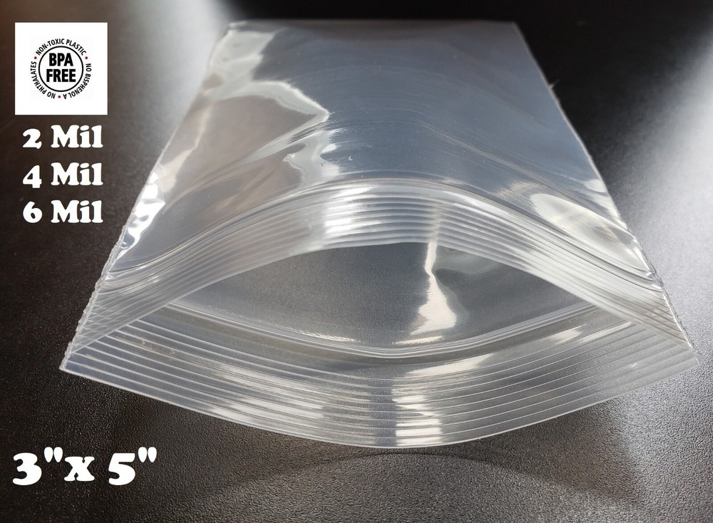 3″ x 5″ Zip Seal 2 Mil 4 Mil 6 Mil Thick Reclosable Top Lock Plastic Zipper Bags