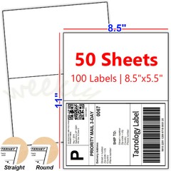 100 8.5×5.5 Shipping Labels Half Sheet Self Adhesive Straight / Round Corner US