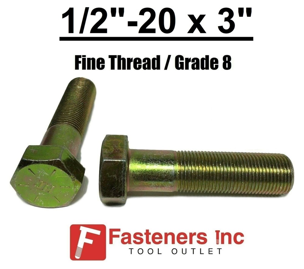 1/2-20 x 3″ (PT) Hex Bolt Yellow Zinc Plated Grade 8 Cap Screw Fine Thread
