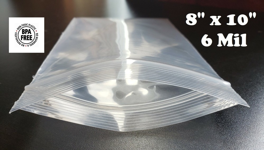 8″ x 10″ Resealable Plastic Bags Zip Seal 6 Mil Thick Reclosable Top Lock 6Mil