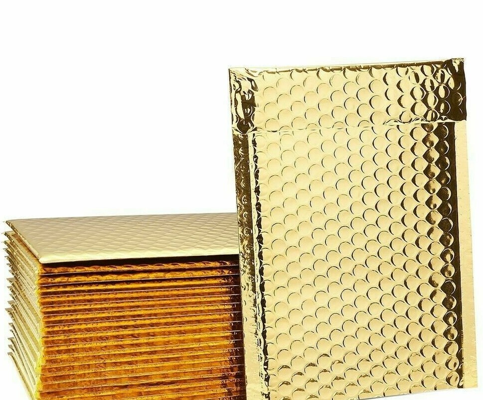 #000 4″x8″ (Inner Size 4″ x 7″)Matte Metallic Gold Poly Bubble Mailers Bags