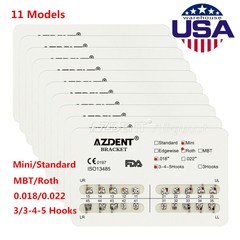 AZDENT Dental Ortho Metal Brackets Mini/Standard Roth/MBT 018/022 Hooks 3/3-4-5