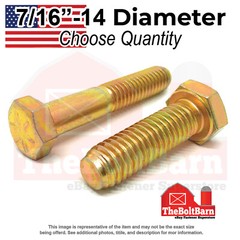 7/16″-14 Grade 8 Coarse Hex Cap Screws Zinc Yellow USA Made(Choose Length & Qty)