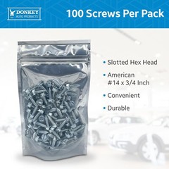 License Plate Screws – Slotted Hex Head – American – #14 x 3/4″ (100 Per Pack)