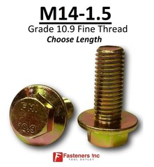 M14-1.5 x (Choose Length) Grade 10.9 Metric Flange Bolts Yellow Zinc Fine Thread
