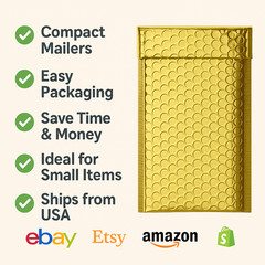 #000 4″x8″ (Inner Size 4″ x 7″)Matte Metallic Gold Poly Bubble Mailers Bags