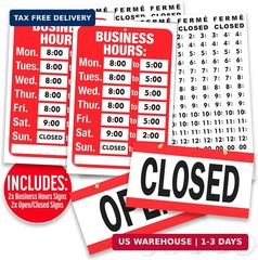 2 Pack Business Hours Sign Open Closed Glass Door Customizable Store Hours Sign
