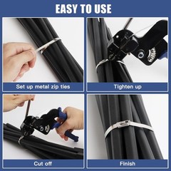 Stainless Steel Cable Tie Gun Set – Heavy Duty Metal Zip Tie Tool Kit with 150PC