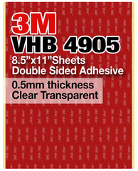 3M VHB 4905 8.5″x11″ Double Sided Adhesive 0.5mm thick Clear Transparent 2 pack