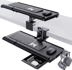 Klearlook Upgraded Adjustable Keyboard Tray Above & Under Desk 360° Rotation