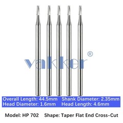 Vakker 5pc Dental HP 702 Carbide Burs Taper Flat End Cross-Cut 2.35mm Shank