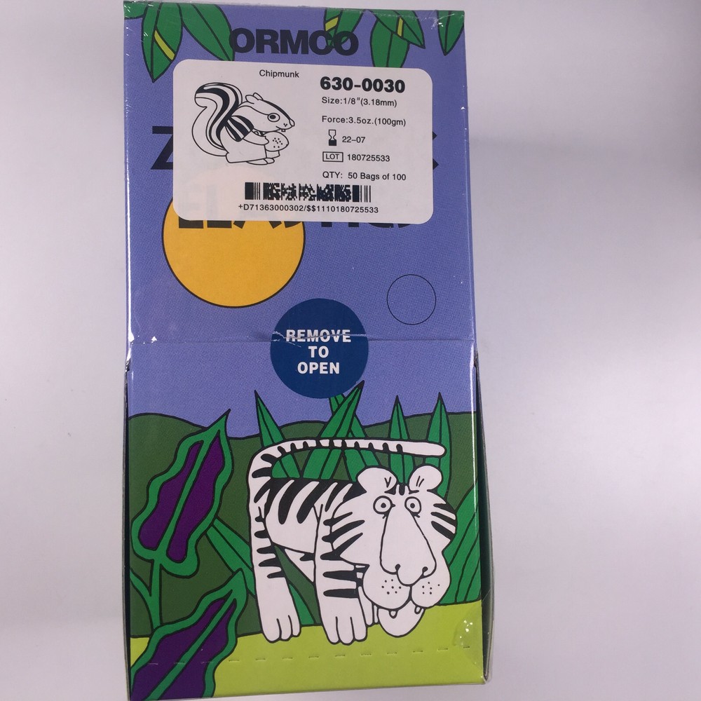 ORMCO Zoo Pack Elastics bands Dental 3.5OZ 1/8 Chipmunk Clear Yellow 5000/Box