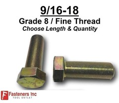 9/16-18 Hex Bolt Yellow Zinc Grade 8 Cap Screw Fine Thread (Choose Size & Qty)