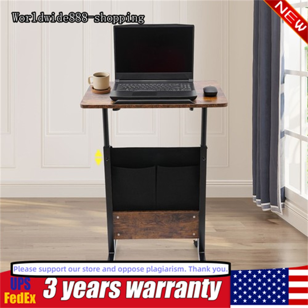 Rolling Laptop Desk Adjustable Height Computer Table Stand up Office w/ Storage