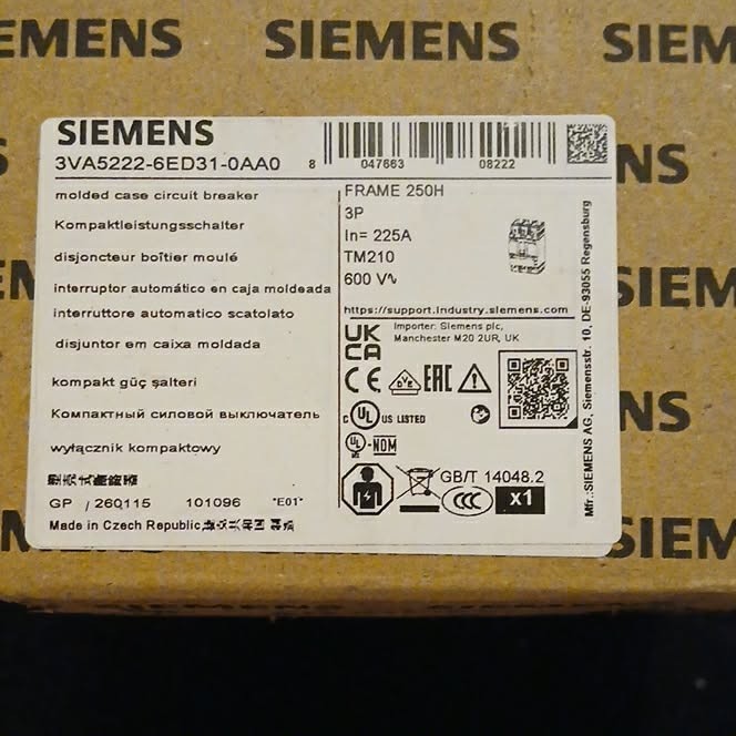 Siemens 3VA5222-6ED31-0AA0 Molded Case Breaker 3P 225A 600V TM210