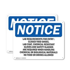 (2 Pack) Lab Requirements For Entry Closed Toed OSHA Notice Sign Decal Metal