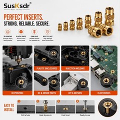 580+7PCS Heat Set Threaded Inserts Kit, M2, M2.5, M3, M4, M5, M6, brass color