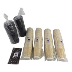 100 Pack 12oz Ripple Paper Coffee Cups w Lids and Brown Straws Tan Disposable