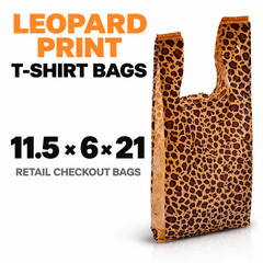 Leopard Print T Shirt Bags 11.5 x 6 x 21 Plastic Retail Checkout Bags HDPE