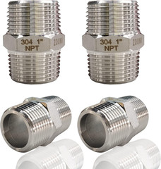 4PCS Hex Nipple 1″ X 1″ Male Pipe Fittings, 304 Stainless Steel 1 Inch NPT Male