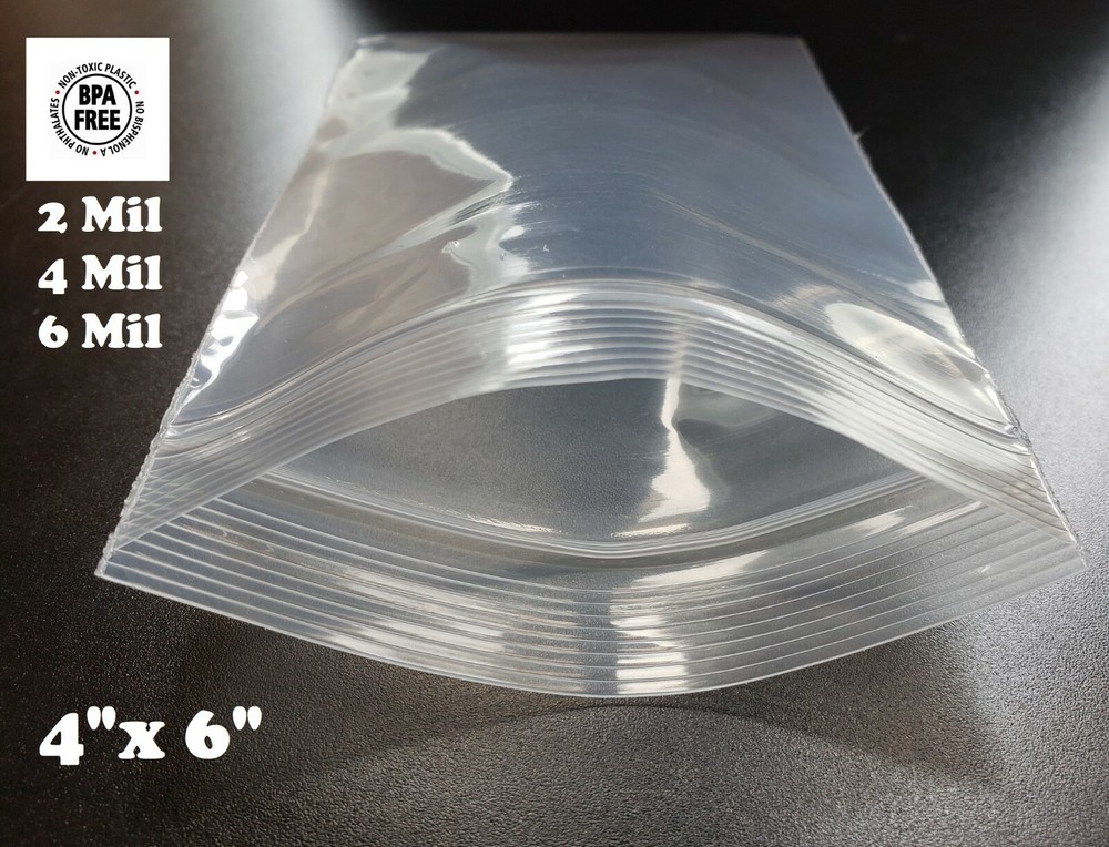 4″ x 6″ Zip Seal 2 Mil 4 Mil 6 Mil Thick Reclosable Top Lock Plastic Zipper Bags