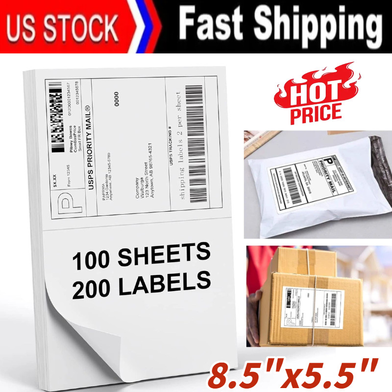 200- Premium 8.5×5.5 Round Corner Shipping Labels Half Sheet Self Adhesive