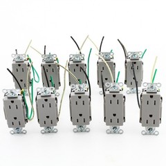 10 Hubbell Gray 15A TR Decorator Outlets 5-15 w/ 6.5″ Stranded Leads DR15GRYTRP2