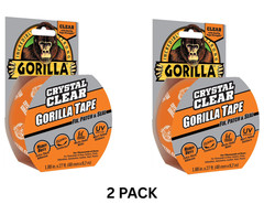 2 PACK- Crystal Clear Gorilla Tape 1.88 in X 27 ft Heavy Duty Flexible Outdoor