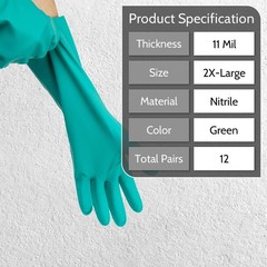 12 Pairs Green Chemical Resistant Diamond Textured Nitrile Gloves Industrial/2XL